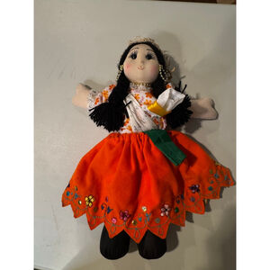 Folk Art Doll Decorative Unbranded Orange Black Decor